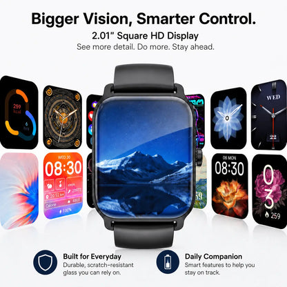 Smart Watch for Men and Women, 2.01" Touch Screen Lifestyle Watch with Message Reminder, Step Counter, Alarm, Timer, Music Control, Comfortable Strap, Compatible with Most Ios and Android Smartphones Fathersdaygift