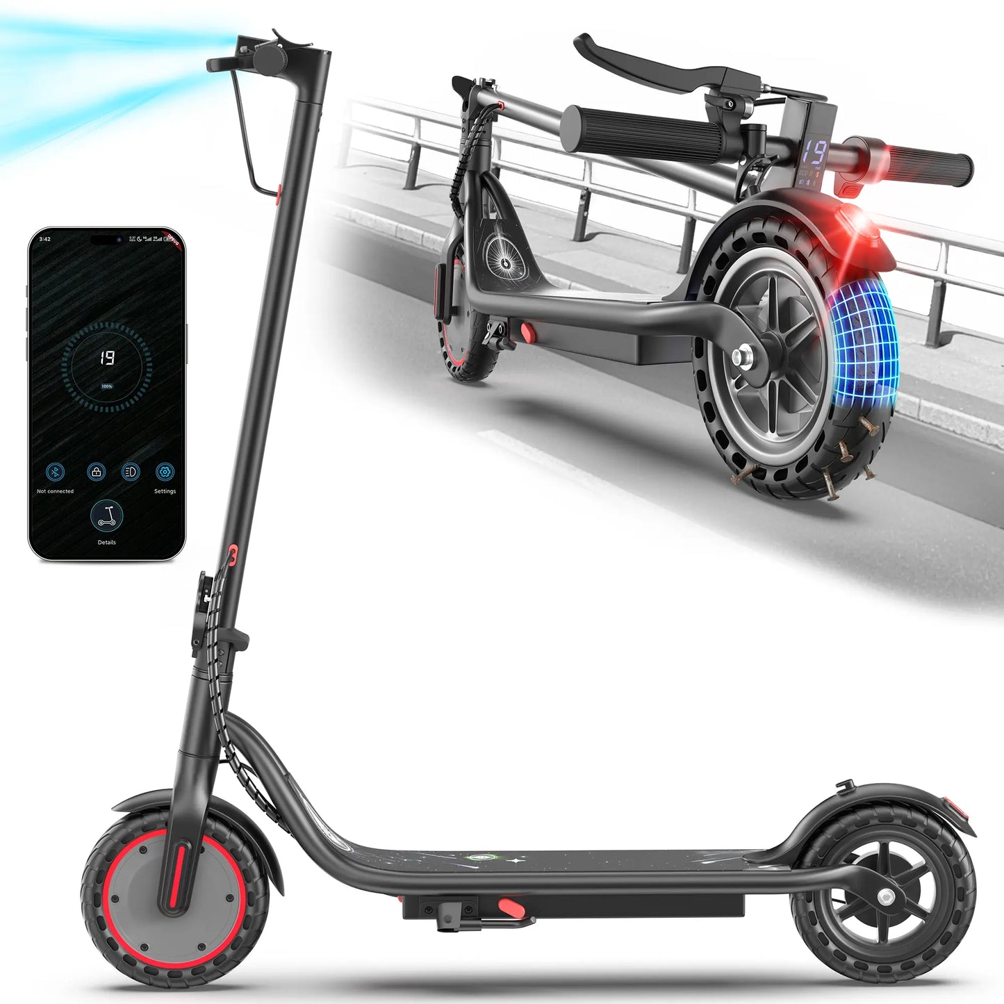 LP30 Electric Scooter for Adults - 350W Motor, 19 MPH Max Speed, 15-Mi Range, Smart App Control, Bright Front Lights, Integrated Brake Lights, Rear Hub Brake, Portable Foldable Lightweight Design, App Controlled Scooter