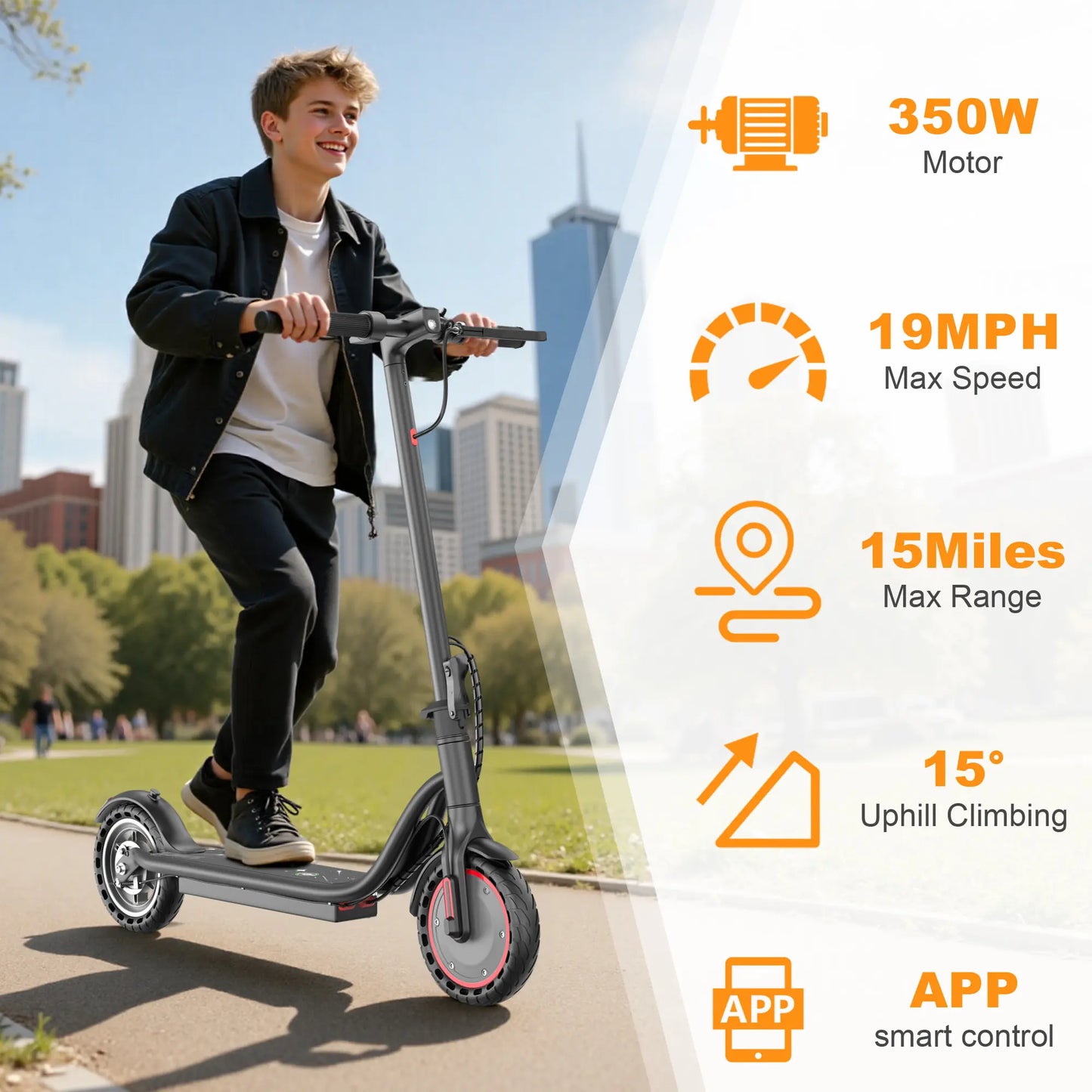 LP30 Electric Scooter for Adults - 350W Motor, 19 MPH Max Speed, 15-Mi Range, Smart App Control, Bright Front Lights, Integrated Brake Lights, Rear Hub Brake, Portable Foldable Lightweight Design, App Controlled Scooter