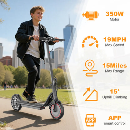 LP30 Electric Scooter for Adults - 350W Motor, 19 MPH Max Speed, 15-Mi Range, Smart App Control, Bright Front Lights, Integrated Brake Lights, Rear Hub Brake, Portable Foldable Lightweight Design, App Controlled Scooter
